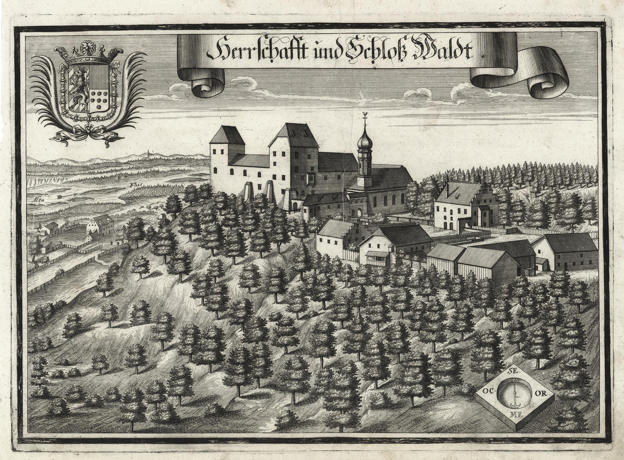 Kupferstich der Schlossanlage Wald an der Alz